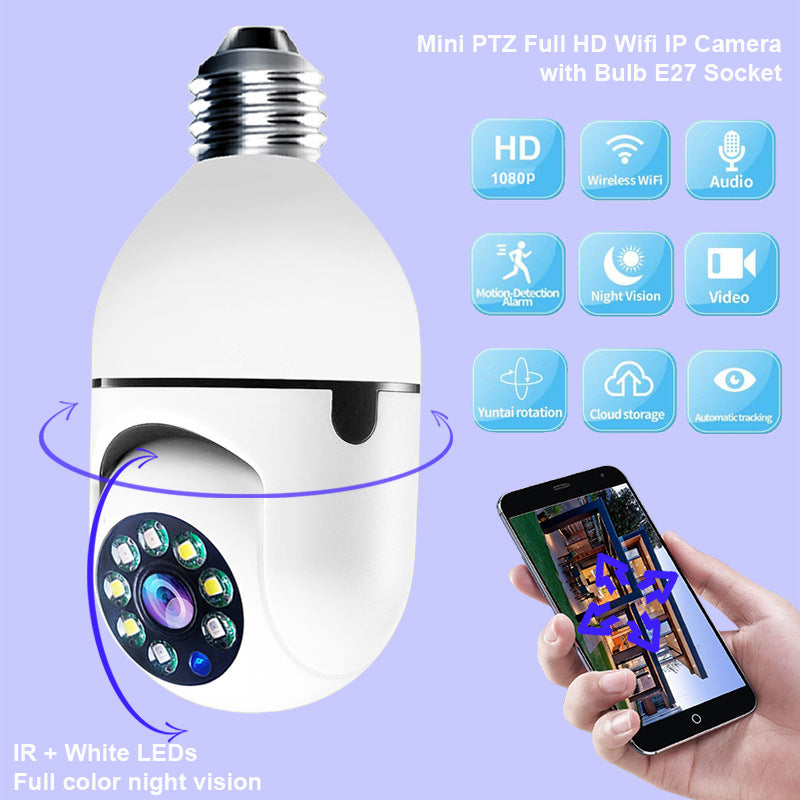 WiFi Camera 1080P Bulb 4X Zoom Home Alarm Monitor