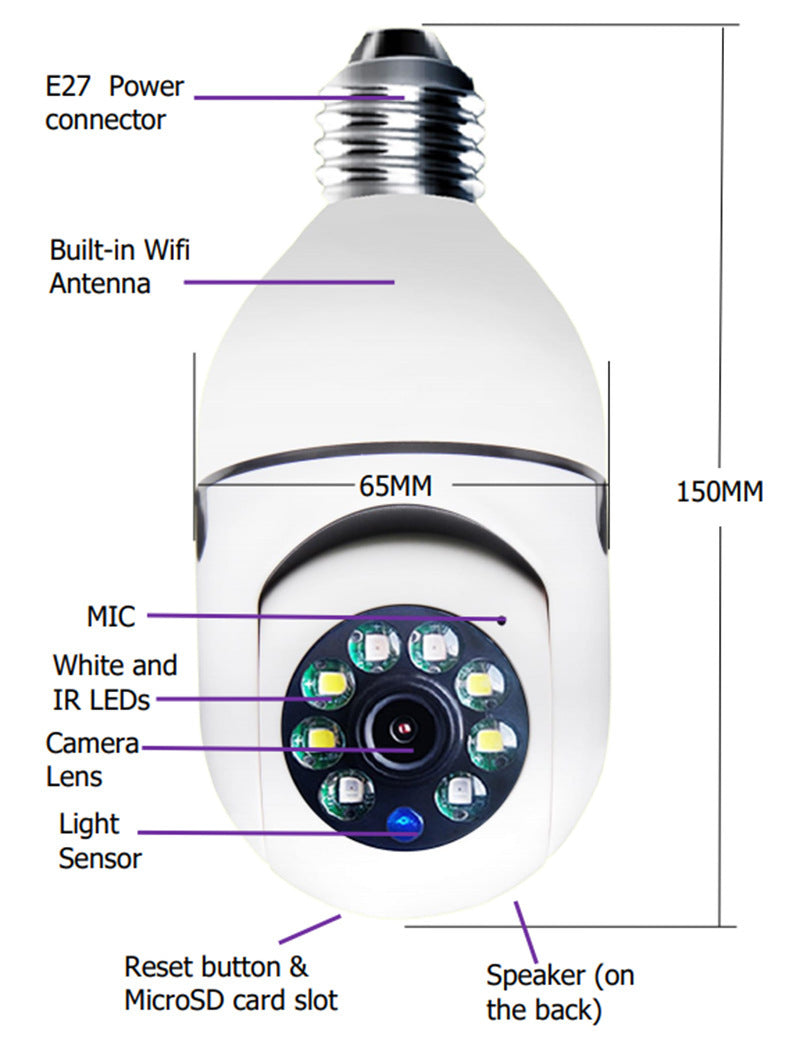 WiFi Camera 1080P Bulb 4X Zoom Home Alarm Monitor