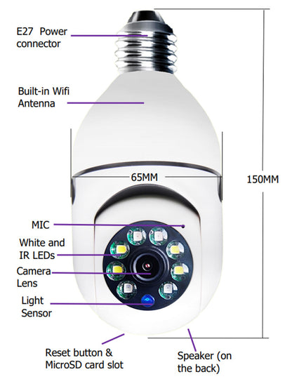 WiFi Camera 1080P Bulb 4X Zoom Home Alarm Monitor